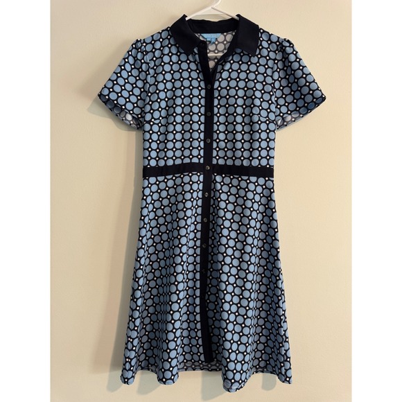 Draper James Dresses & Skirts - Southern Draper James Polka Dot Dress Womens 4 Blue Button Front Puff Sleeve
